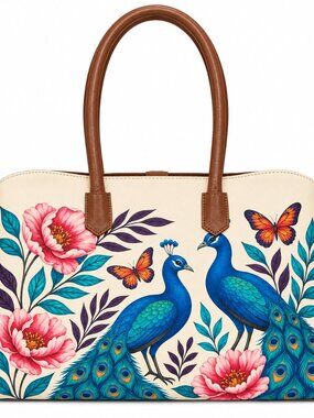 Printed Vegan Leather Top Handle Carryall Tote Bag for Women- Work, Daily Use